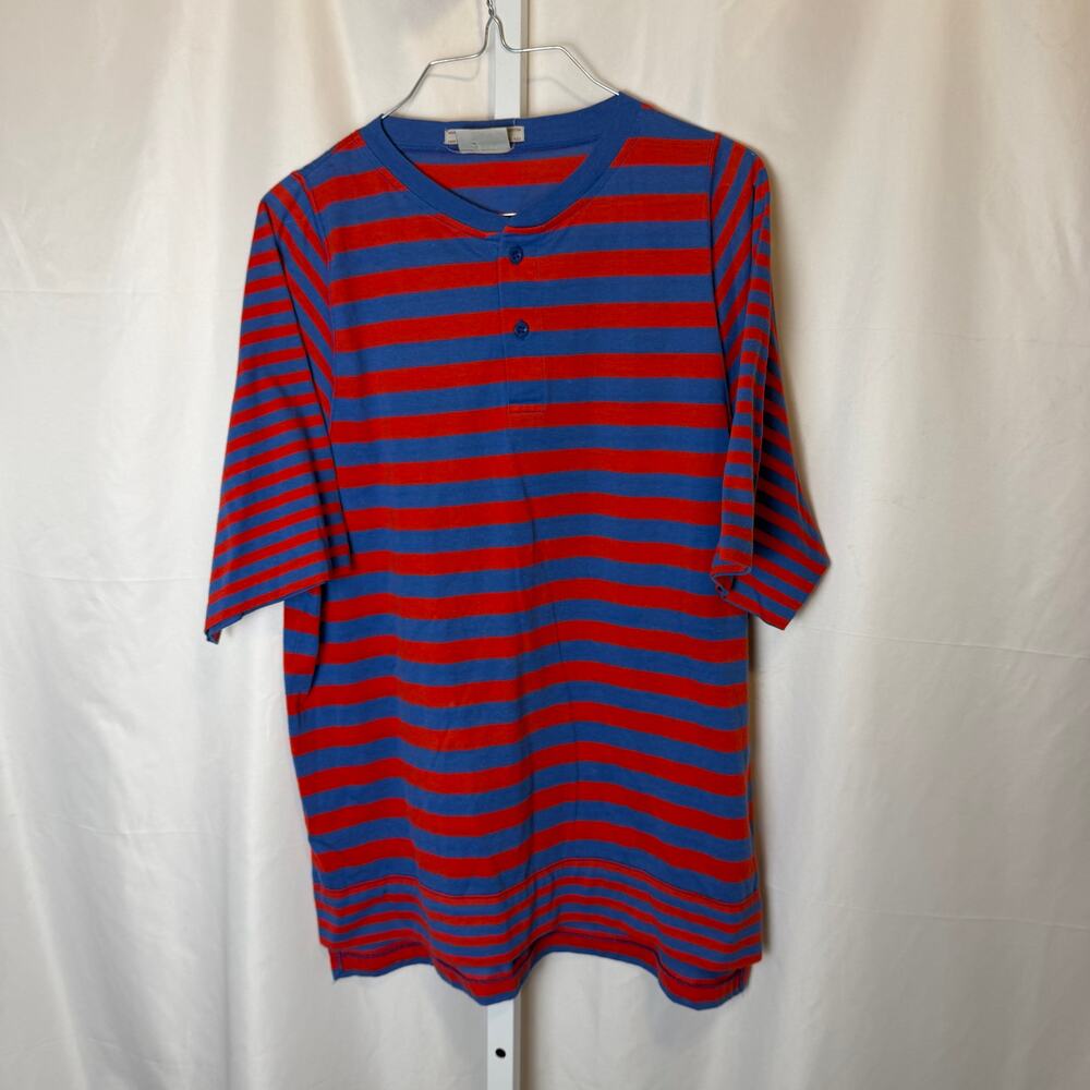 VTG‎ 80s Levi’s Red Blue Striped Henley Shirt L Made in Korea Sleeve Logo Preppy